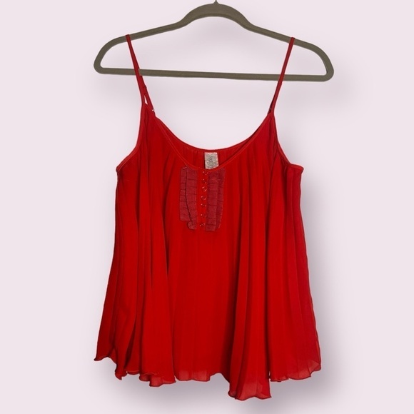 Free People Tops - Free People Red Pleated Swing Cami Blouse